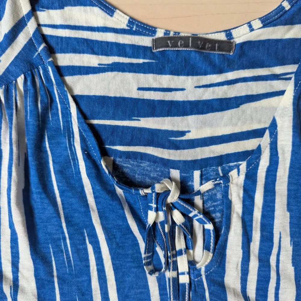 Velvet by Graham & Spencer High Low Sleeveless Blue and White‎ Dress Made In USA - Picture 3 of 12